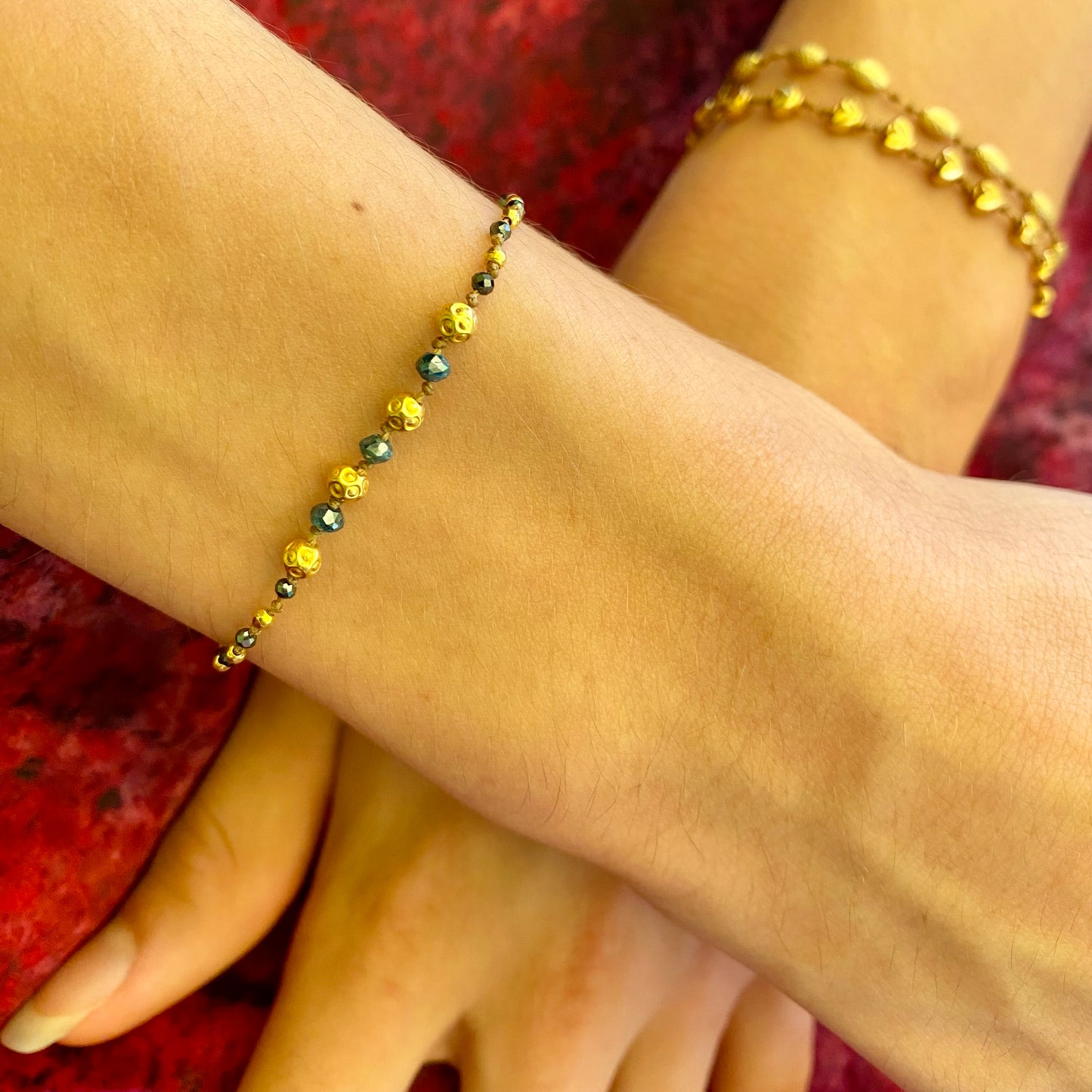 Teal Diamond & Hematite Bracelet with Gold