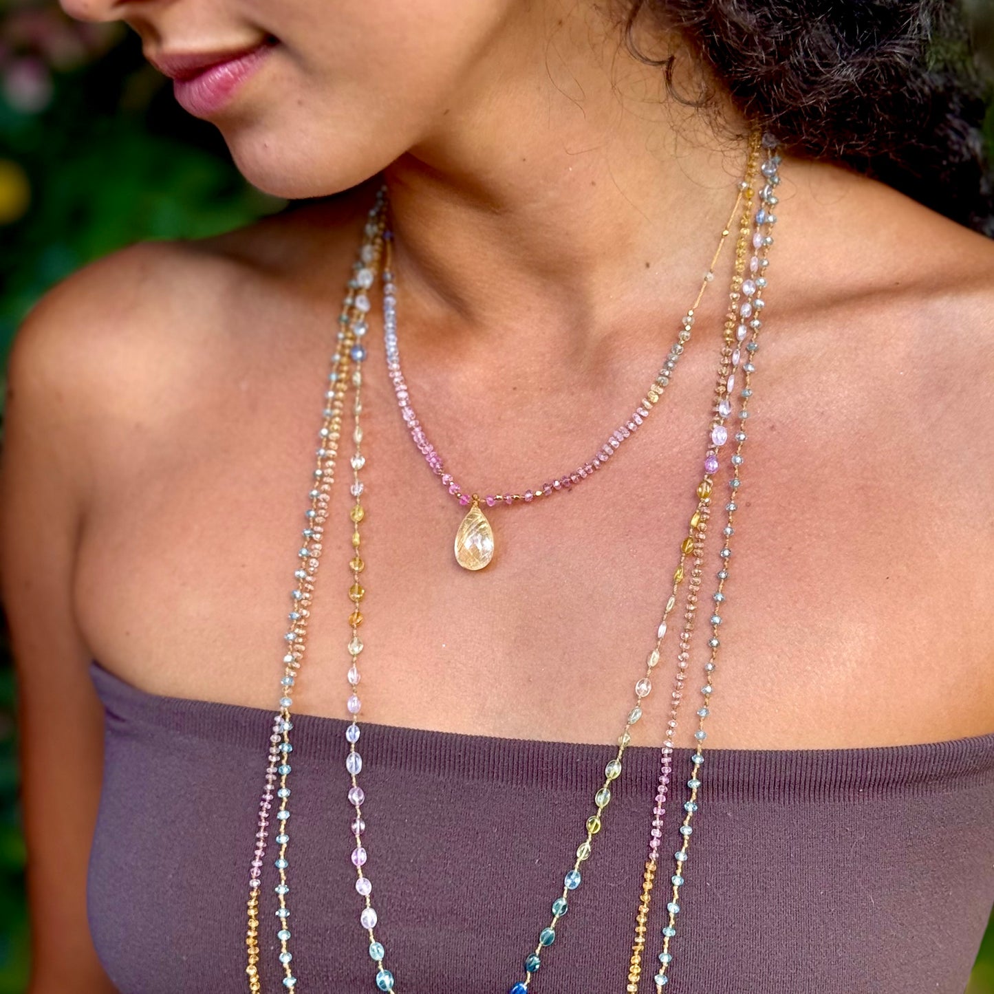 Pastel Sapphire with Rutilated Quartz & Gold Beads
