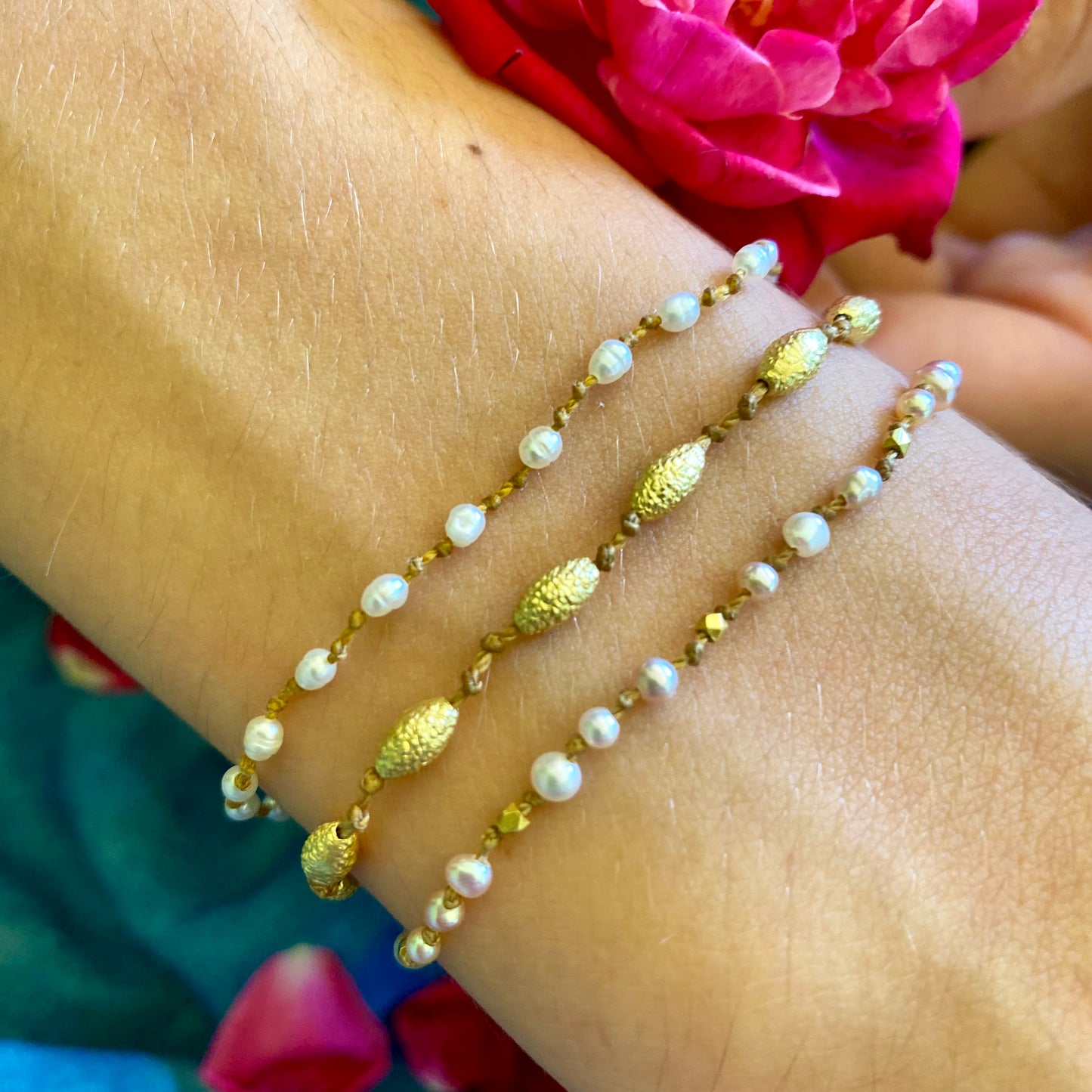 Pink Pearls & Gold Bracelet