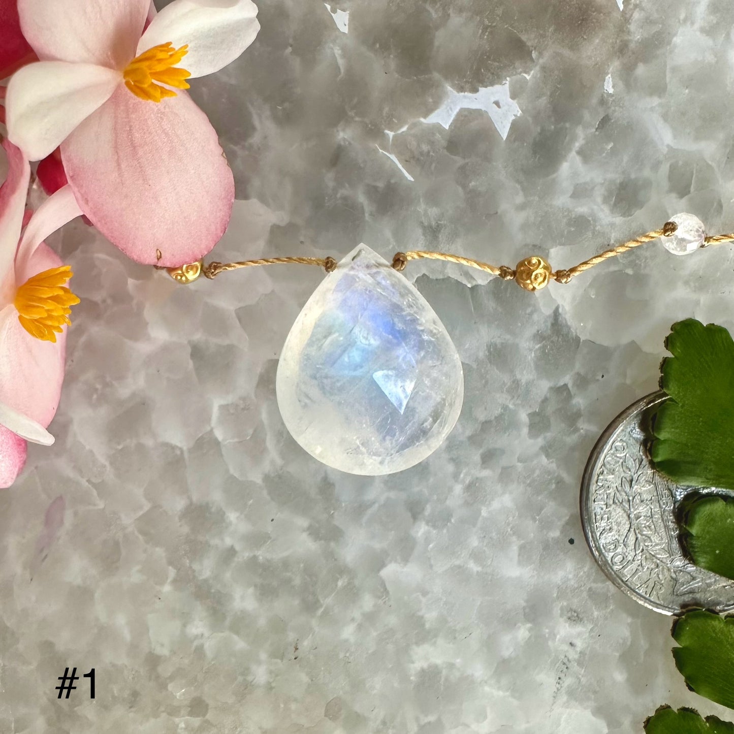 Large Moonstone & Gold Alohi Drop