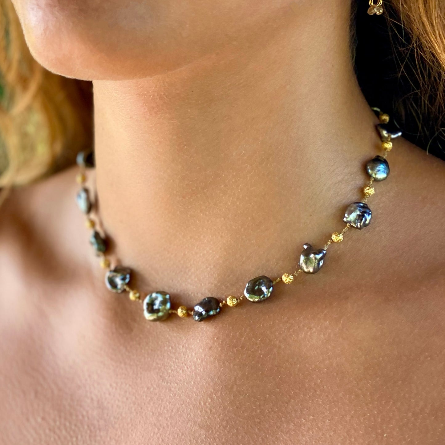 Large Tahitian Keshi Petals & Gold Choker