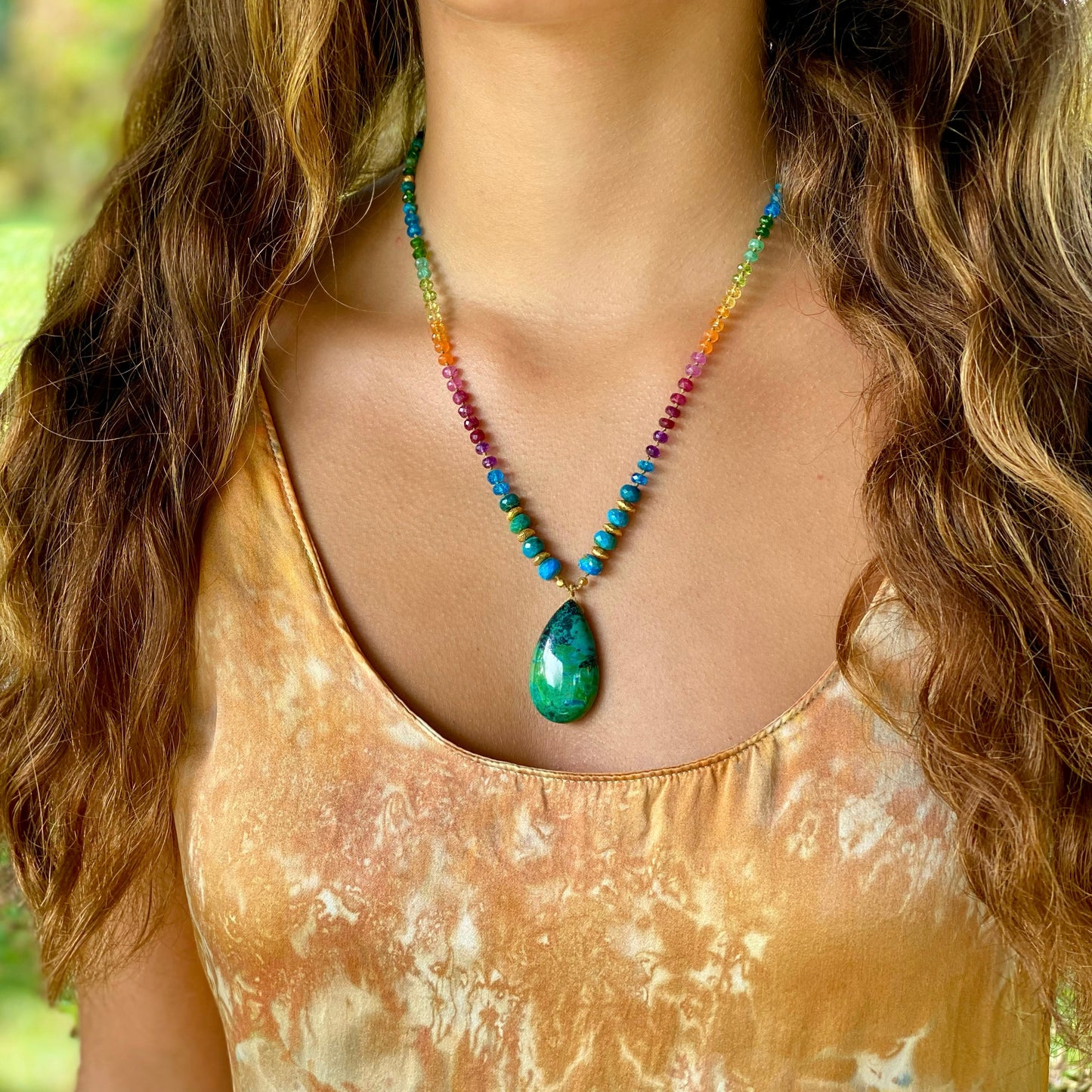 Parrot Wing Chrysocolla with Opalina & Gold Rainbow Mana