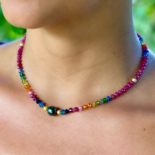 Floating Tahitian Pearl Ruby Rainbow Mana