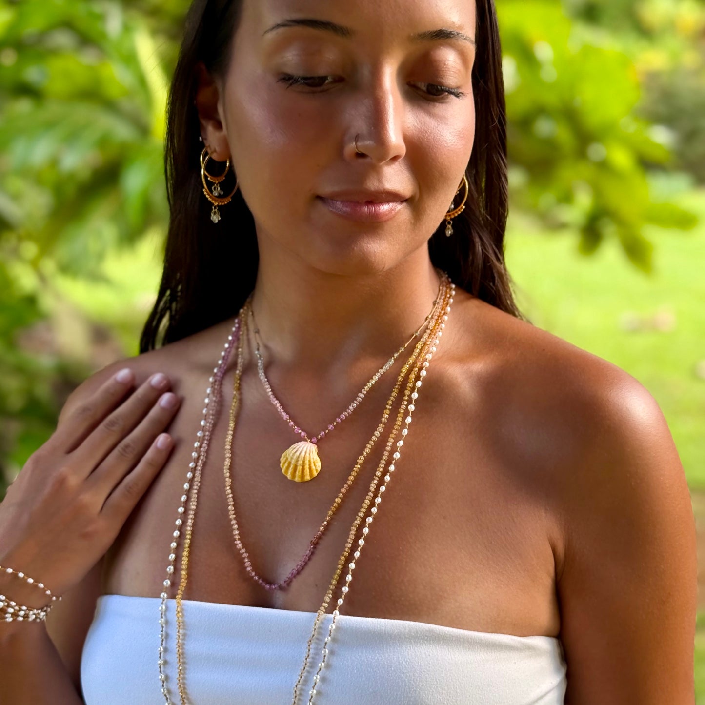 Pastel Sapphire with Sunrise Shell & Gold Beads