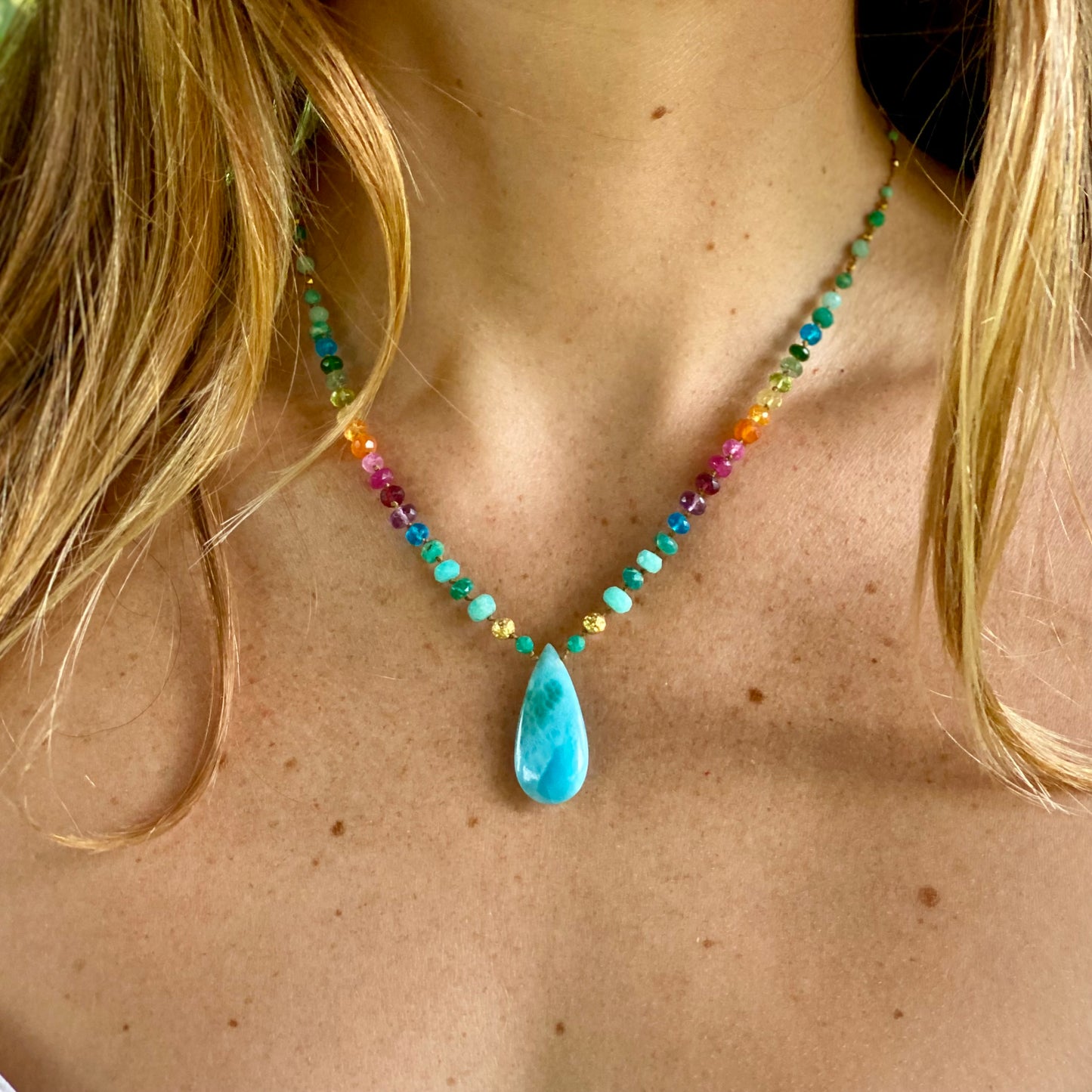 Larimar with Gold & Amazonite Rainbow Mana