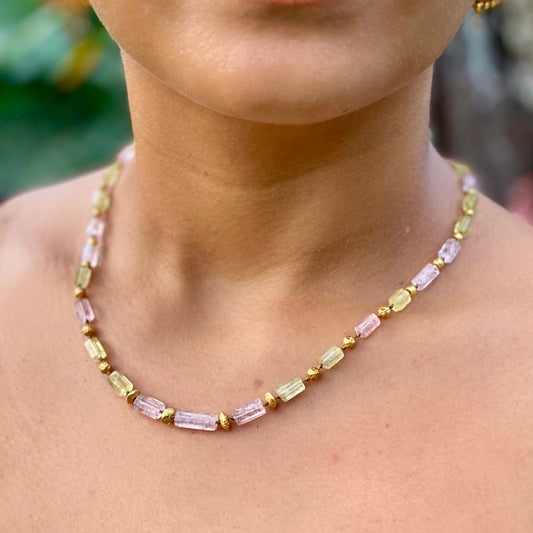 Morganite & Heliodor Cylinders with Gold