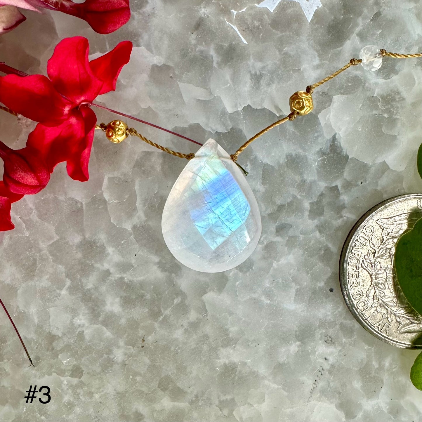 Large Moonstone & Gold Alohi Drop