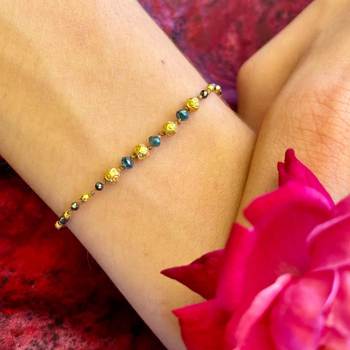 Teal Diamond & Hematite Bracelet with Gold