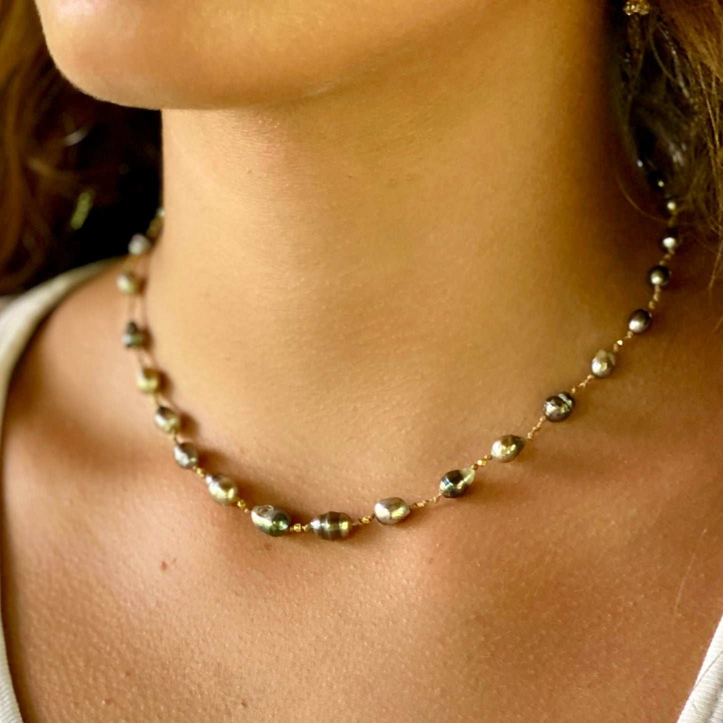Tahitian Keshi Ovals & Gold Choker