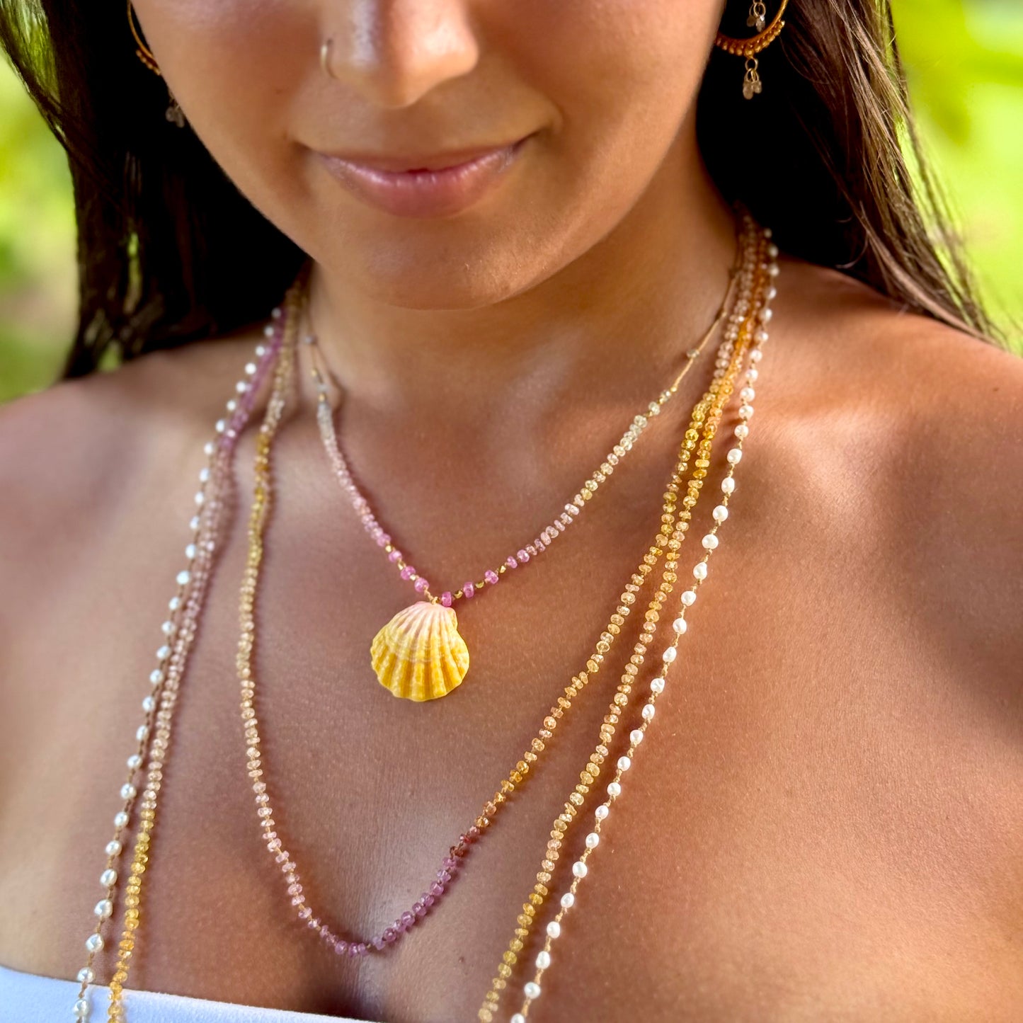 Pastel Sapphire with Sunrise Shell & Gold Beads