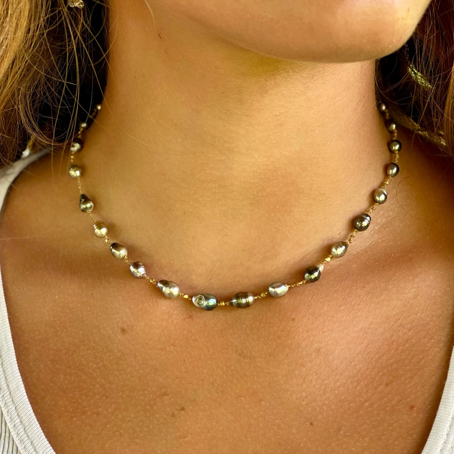 Tahitian Keshi Ovals & Gold Choker