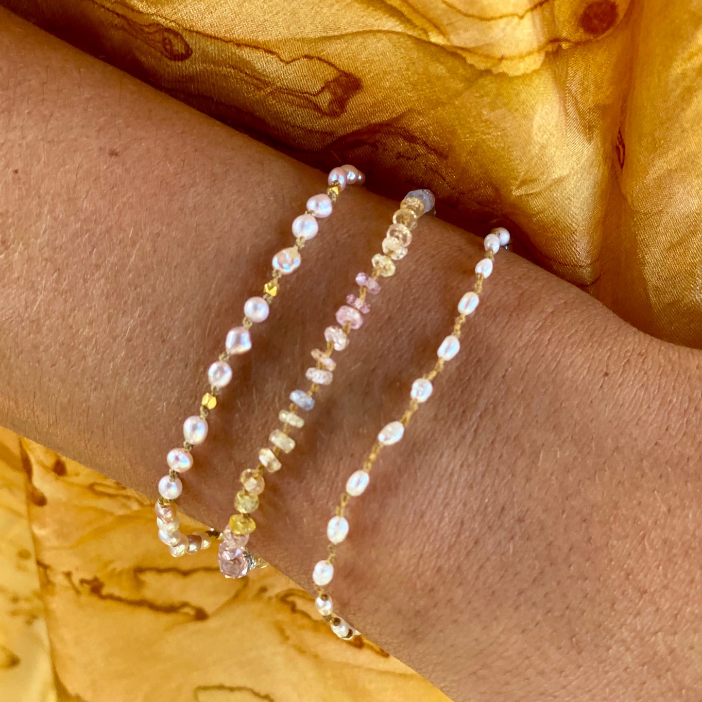 Pink Pearls & Gold Bracelet
