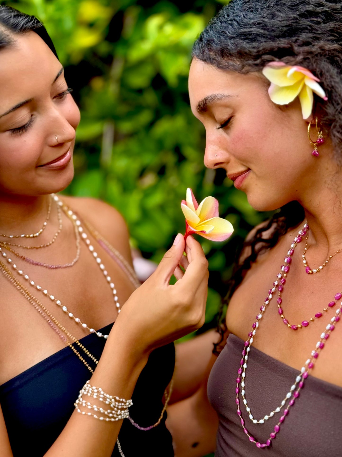 Pink Sapphire with South Sea Keshi & Gold Accent Strand