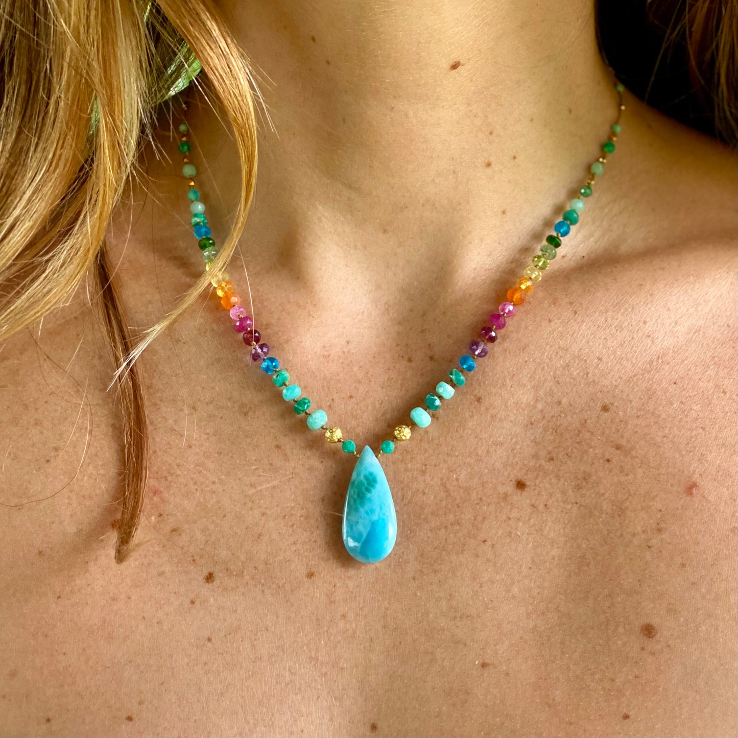 Larimar with Gold & Amazonite Rainbow Mana