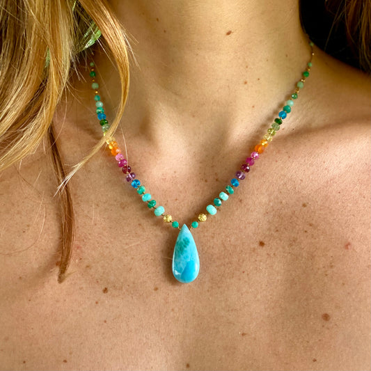 Larimar with Gold & Amazonite Rainbow Mana
