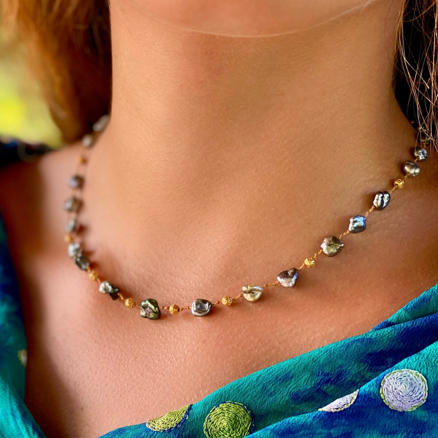 Tahitian Keshi Crinkles & Gold Choker