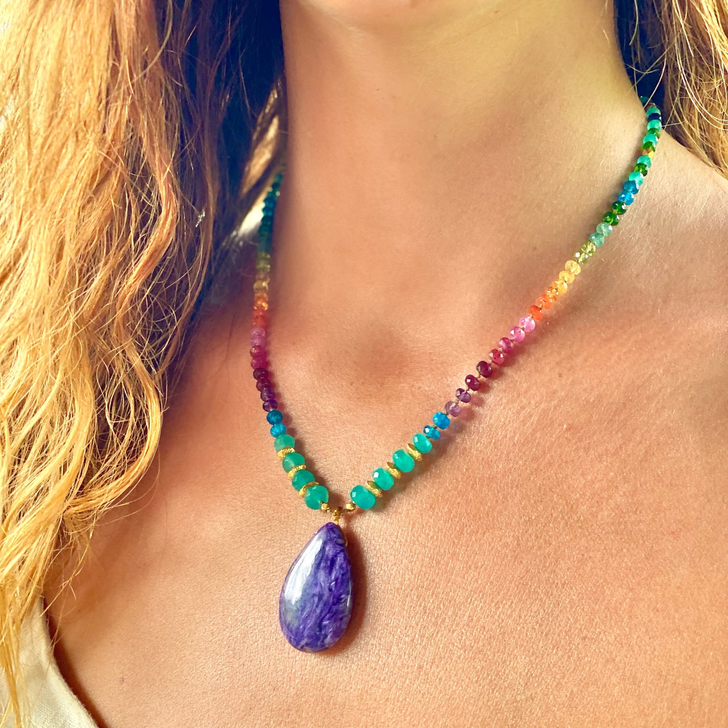 Chariote with Amazonite & Gold Rainbow Mana