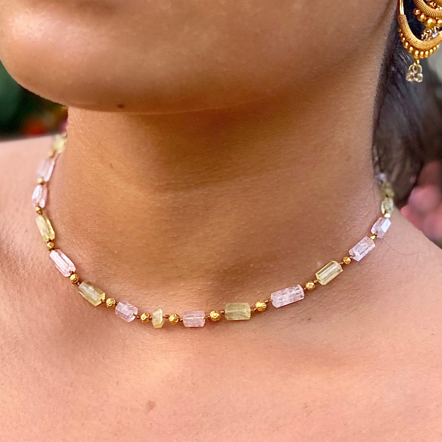 Morganite & Heliodor Cylinders with Gold