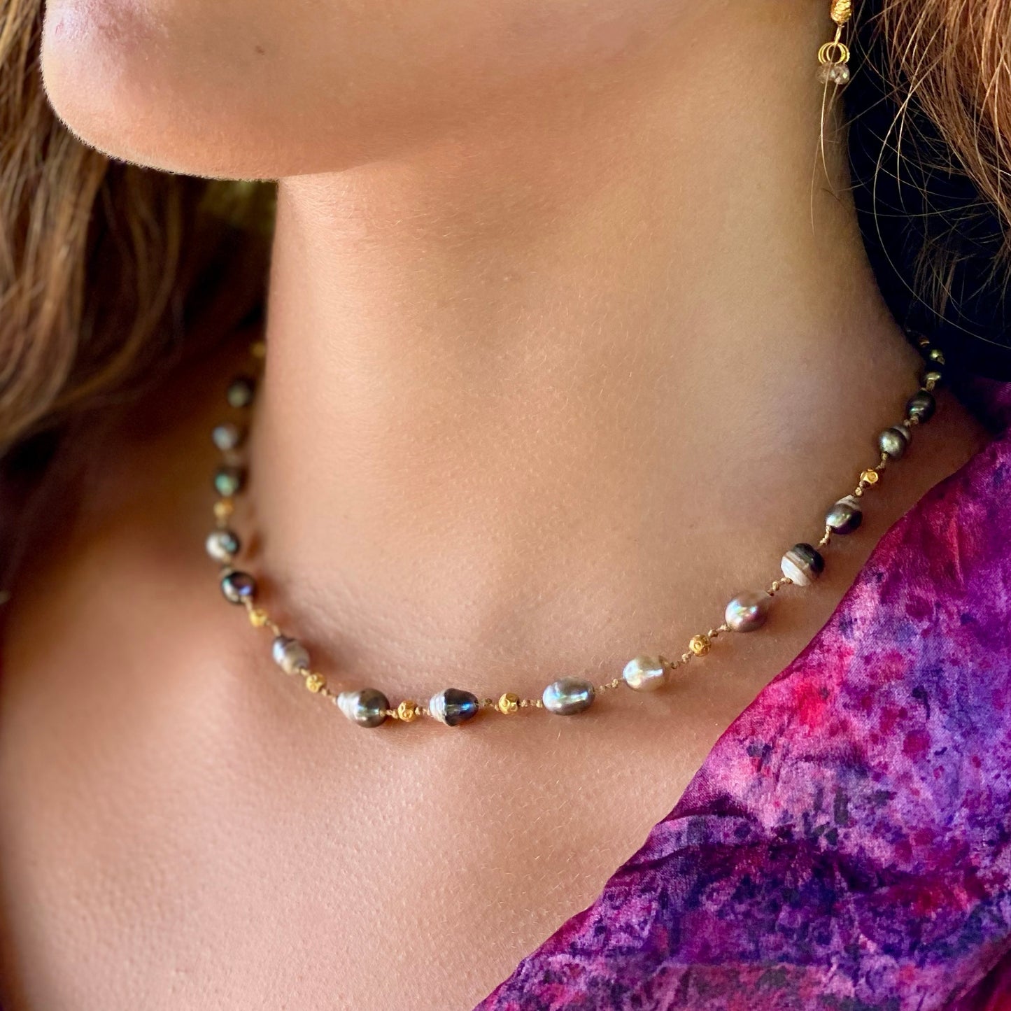 Tahitian Keshi Ovals & Gold Choker