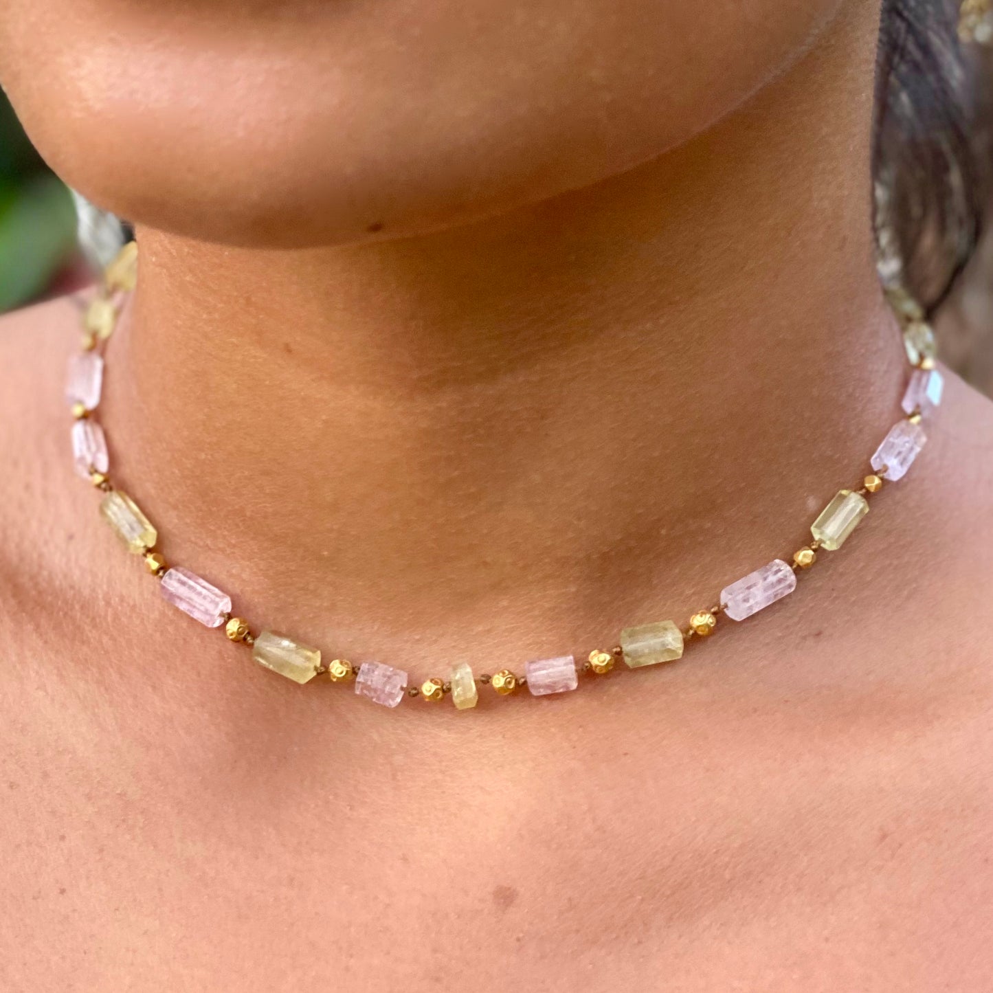 Morganite & Heliodor Cylinders with Gold