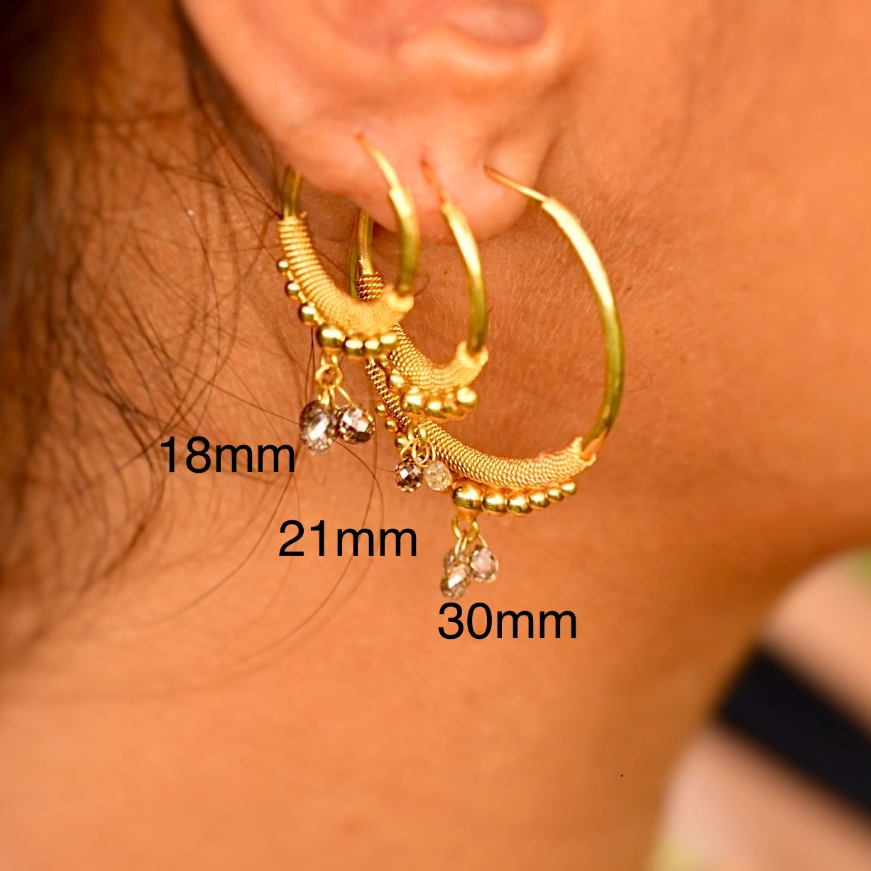 Golden Droplet Hoops with Natural Diamonds