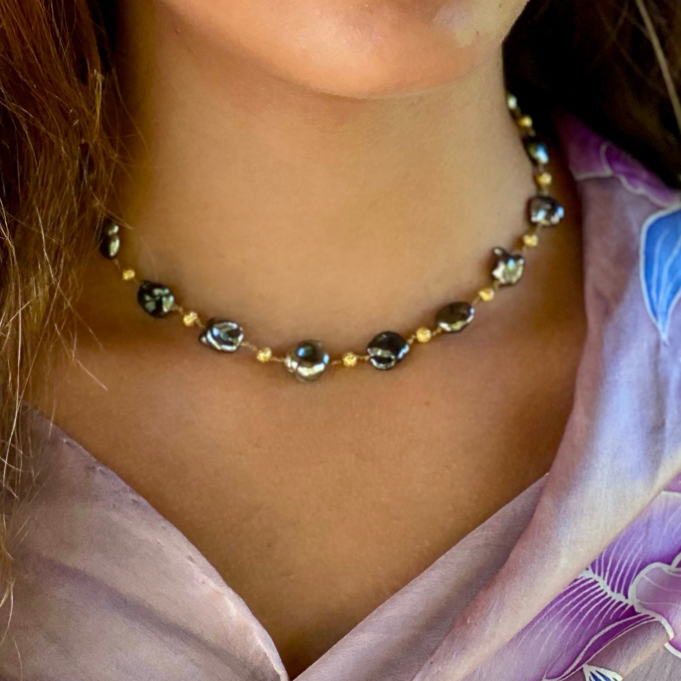 Large Tahitian Keshi Petals & Gold Choker