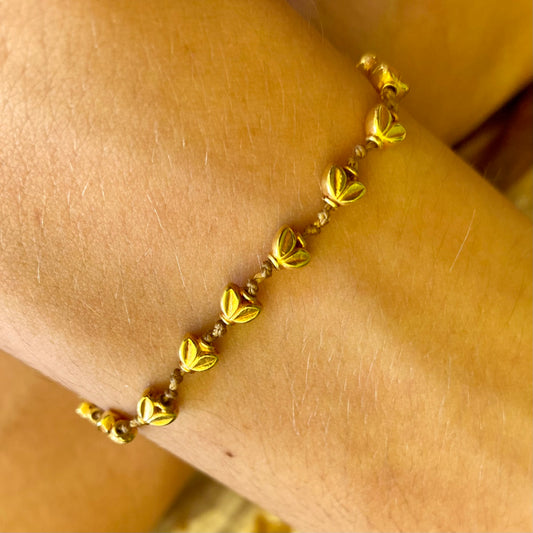 Lotus Hearts Solid Gold Bracelet