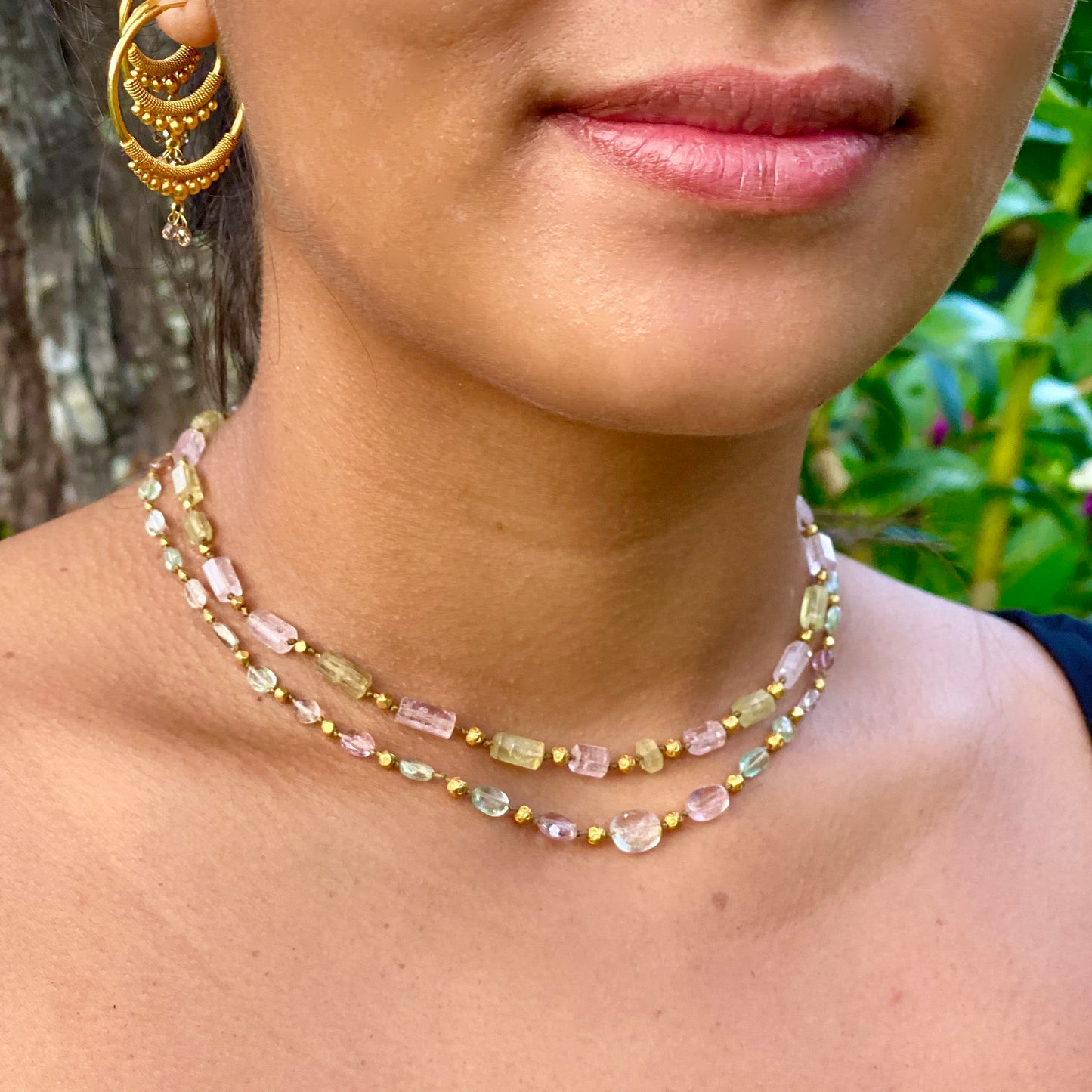 Smooth Pastel Tourmaline Ovals & Gold
