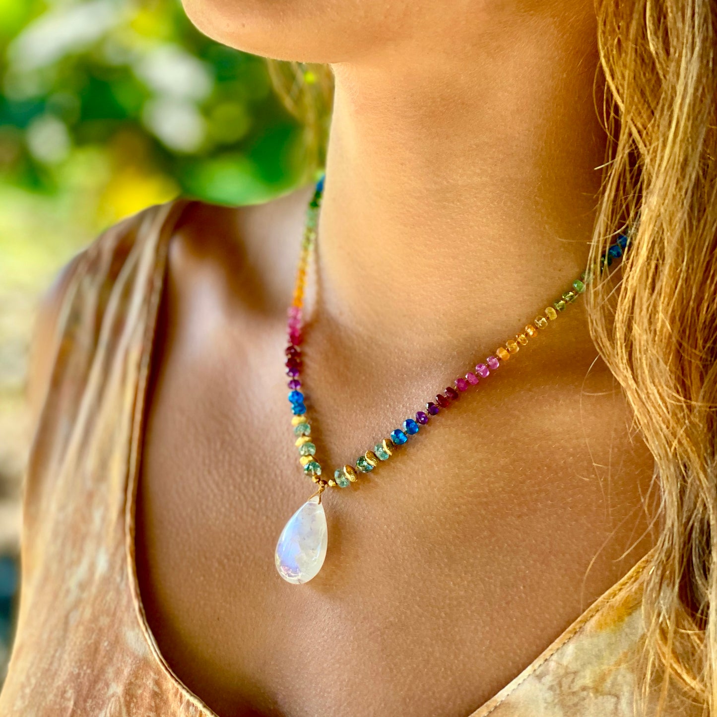 Large Moonstone, Zircon & Gold Rainbow Mana
