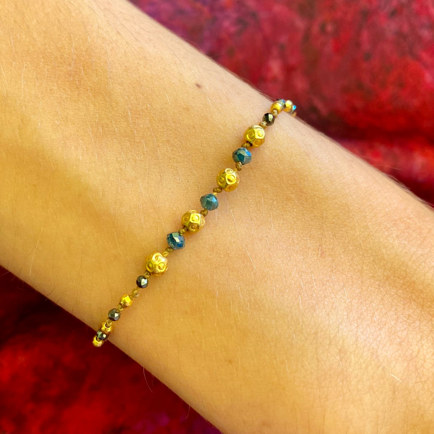 Teal Diamond & Hematite Bracelet with Gold
