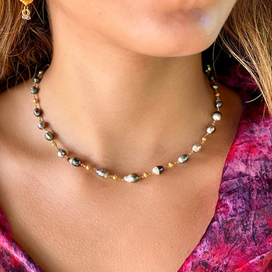 Tahitian Keshi Ovals & Gold Choker
