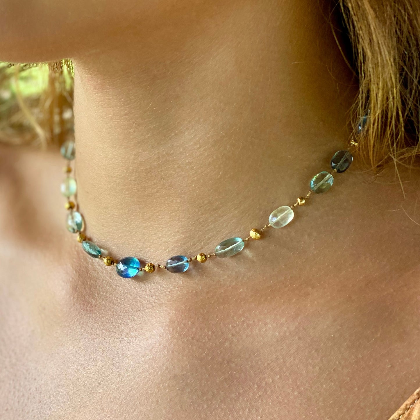 Aquamarine Fluorite & Gold