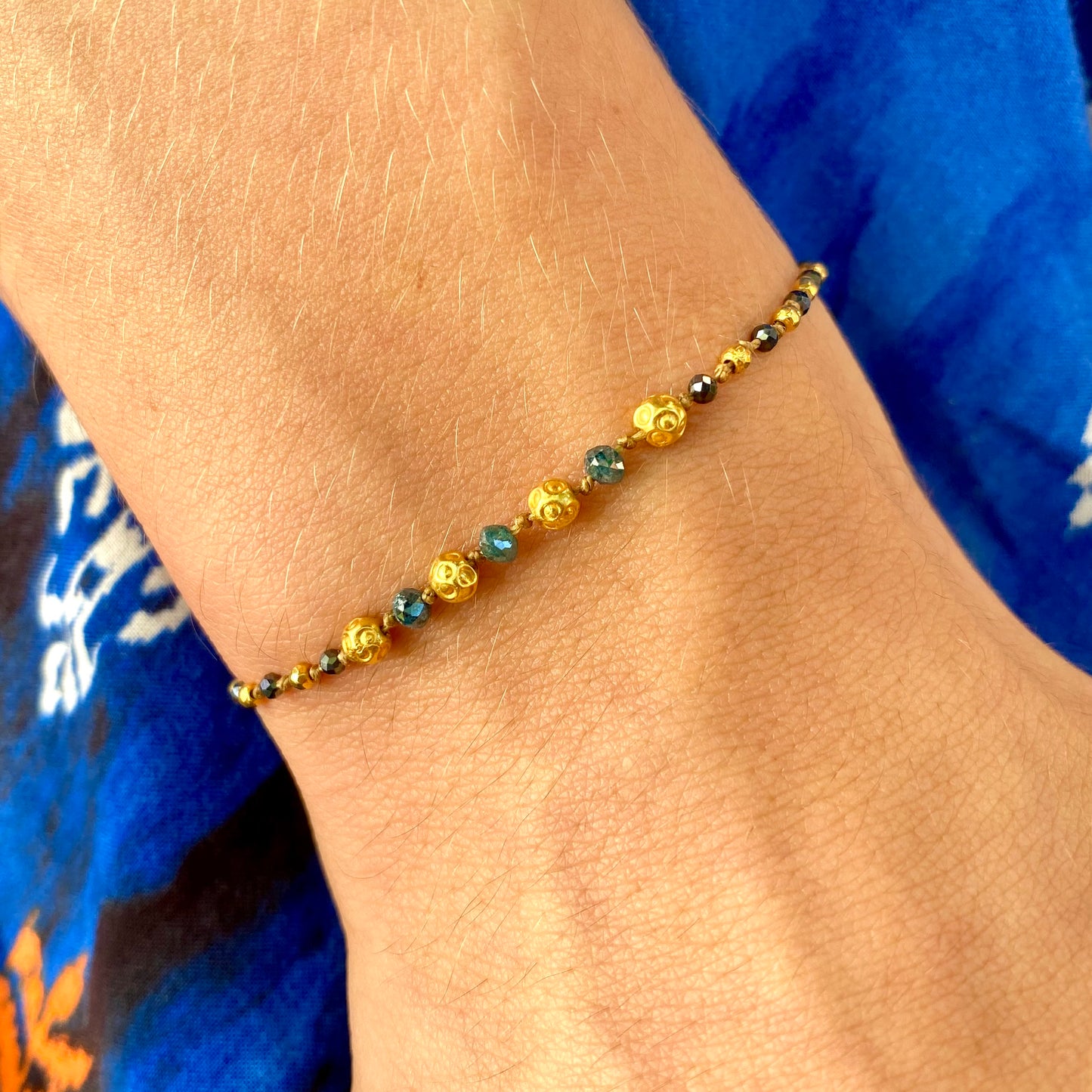 Teal Diamond & Hematite Bracelet with Gold