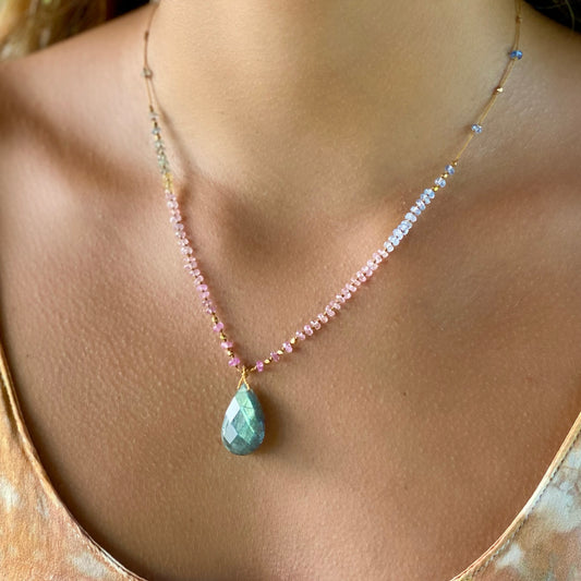 Pastel Sapphire with Labradorite & Gold Beads