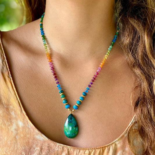 Parrot Wing Chrysocolla with Opalina & Gold Rainbow Mana