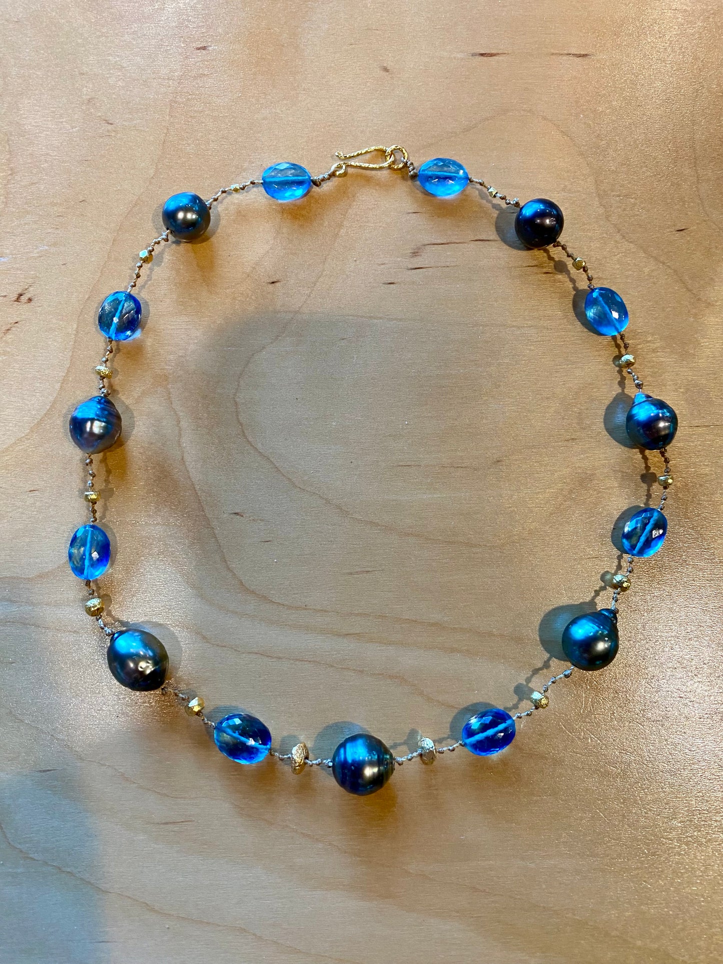 Custom Aquamarine, TBP, and 18k gold chocker