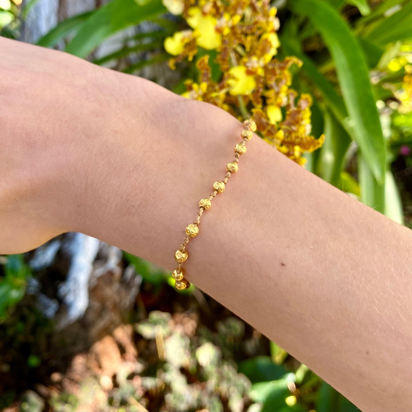 Stamped Globes Solid Gold Bracelet