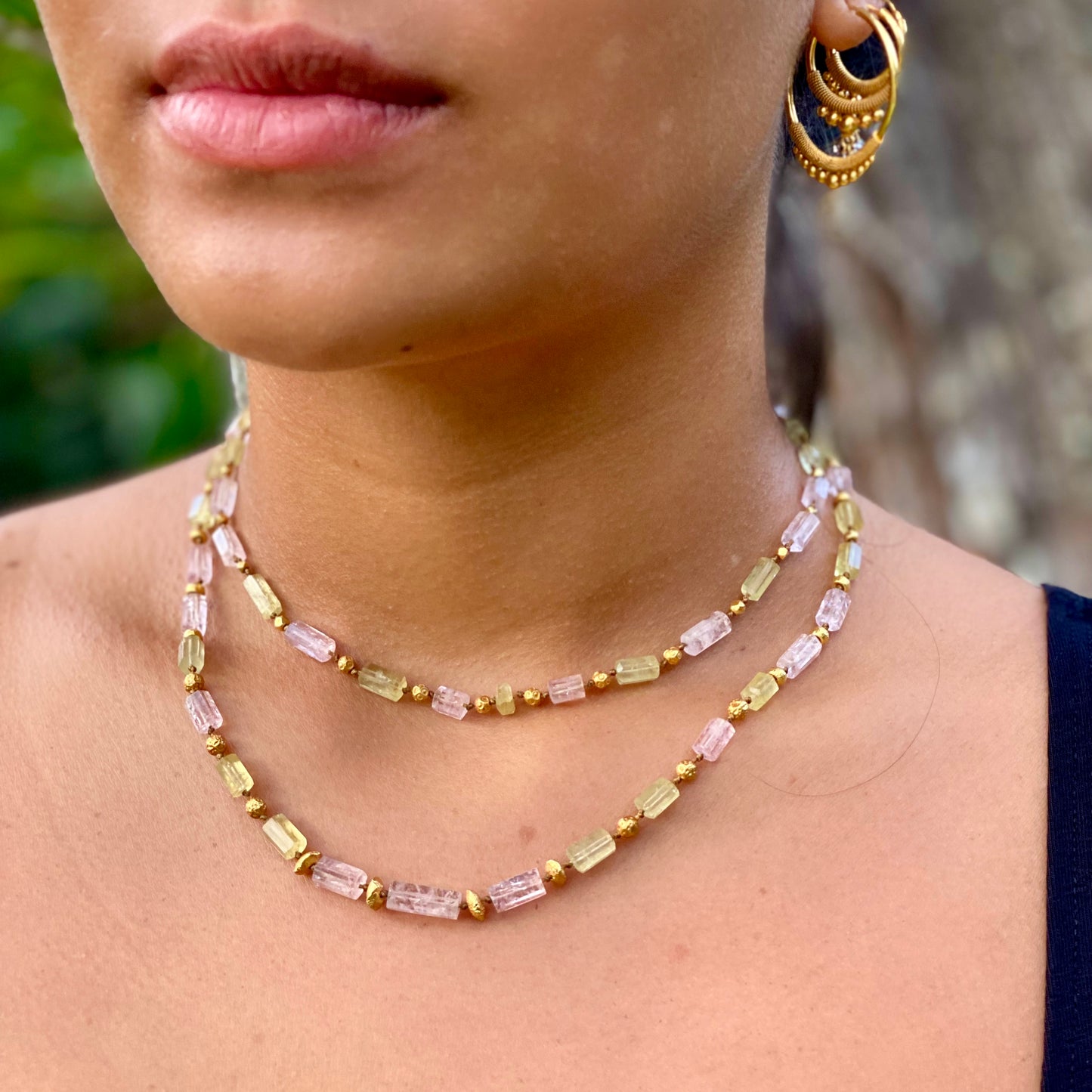 Morganite & Heliodor Cylinders with Gold