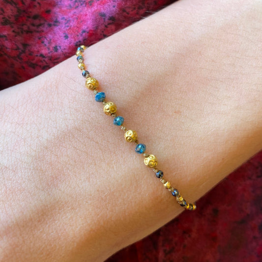 Teal Diamond & Hematite Bracelet with Gold