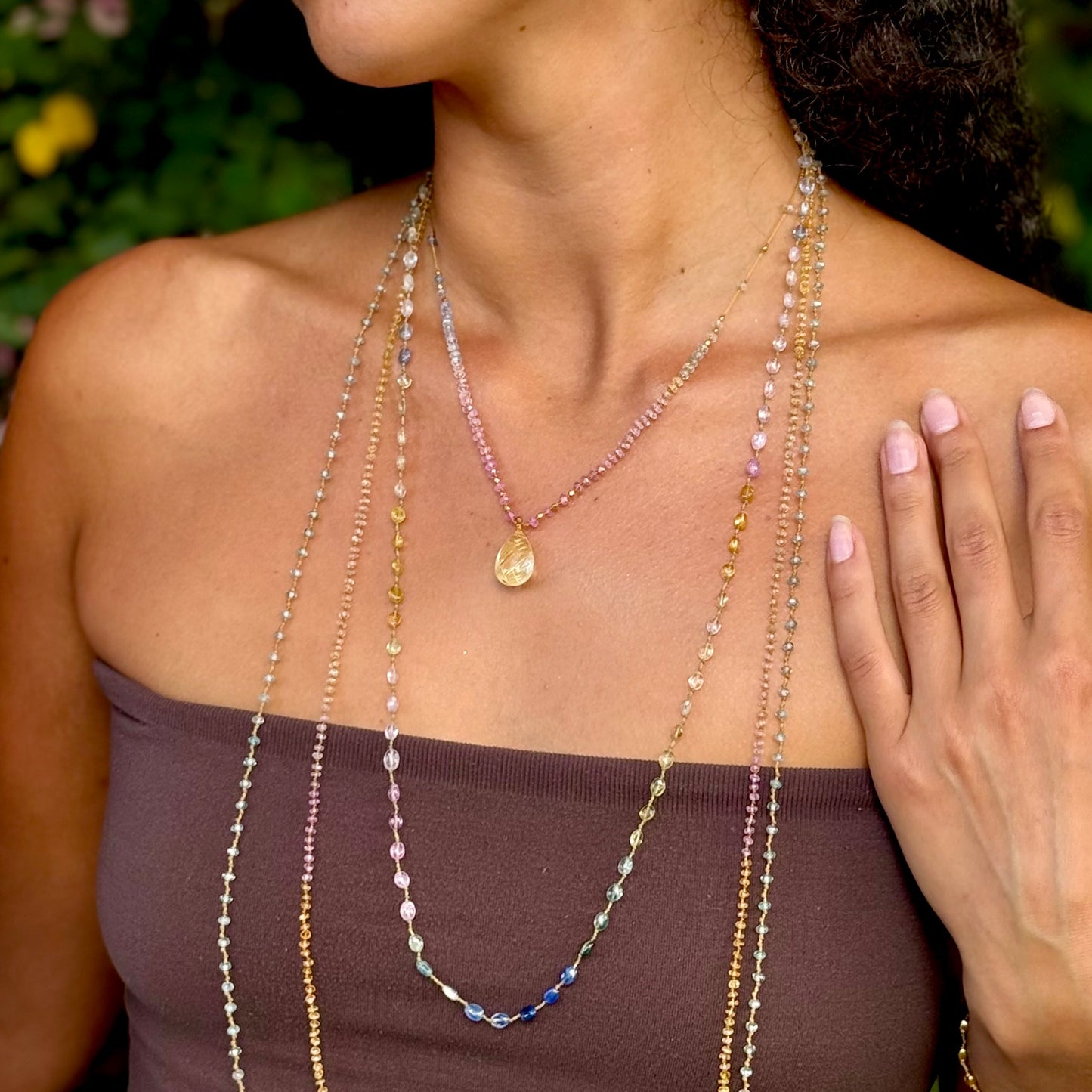 Pastel Sapphire with Rutilated Quartz & Gold Beads