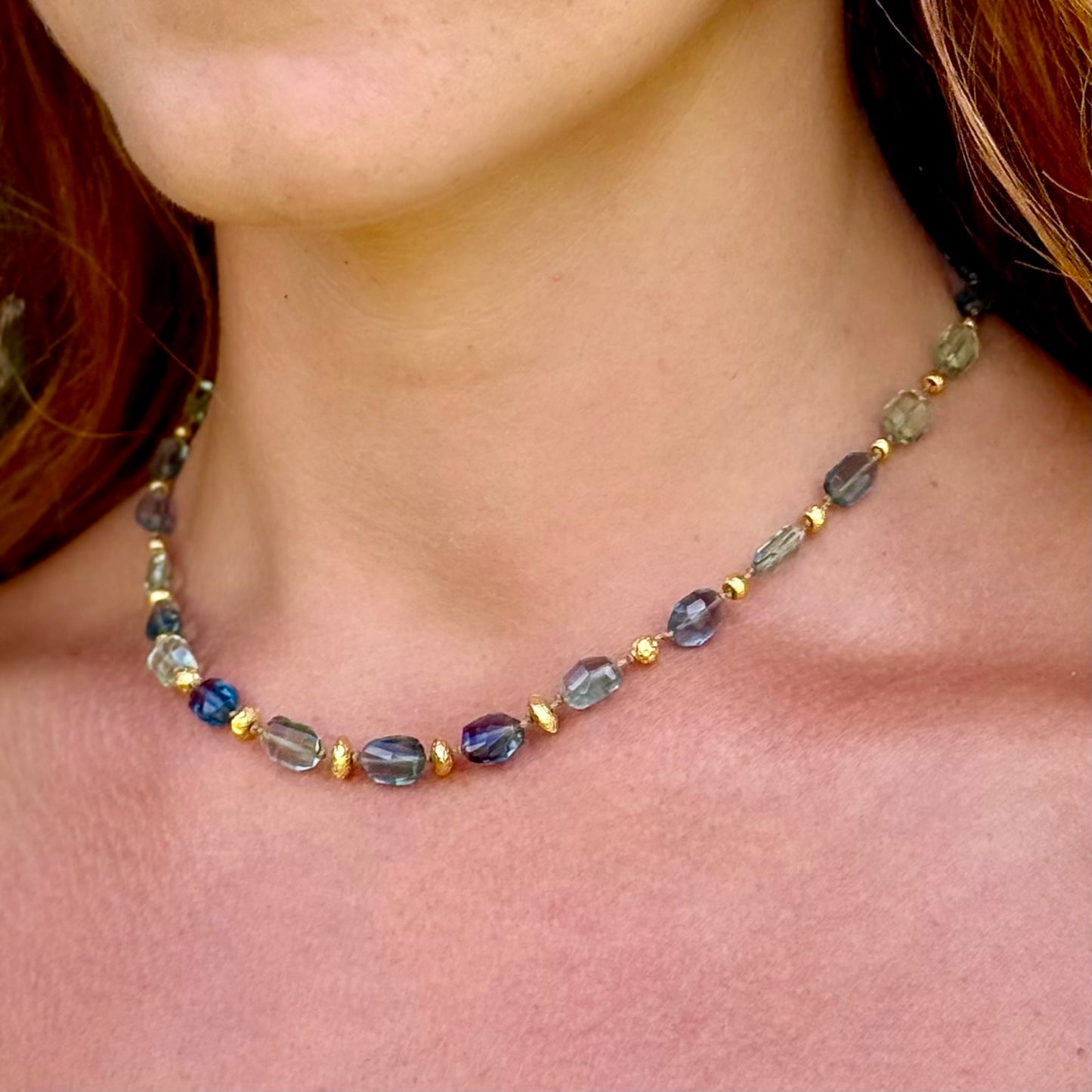 Fluorite Organically Cut with Gold Necklet
