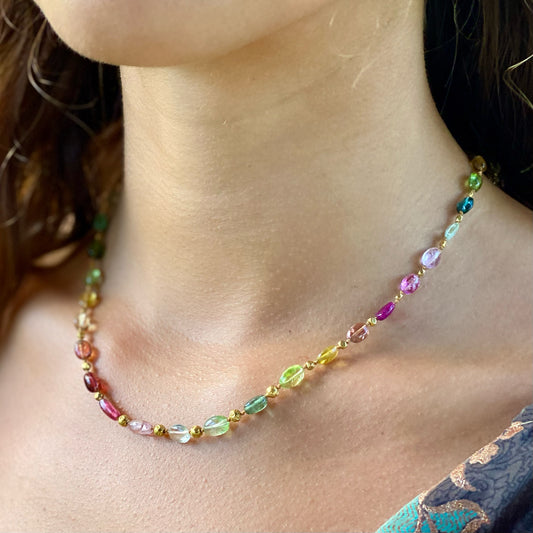 Rainbow Oval Tourmaline & Gold Choker