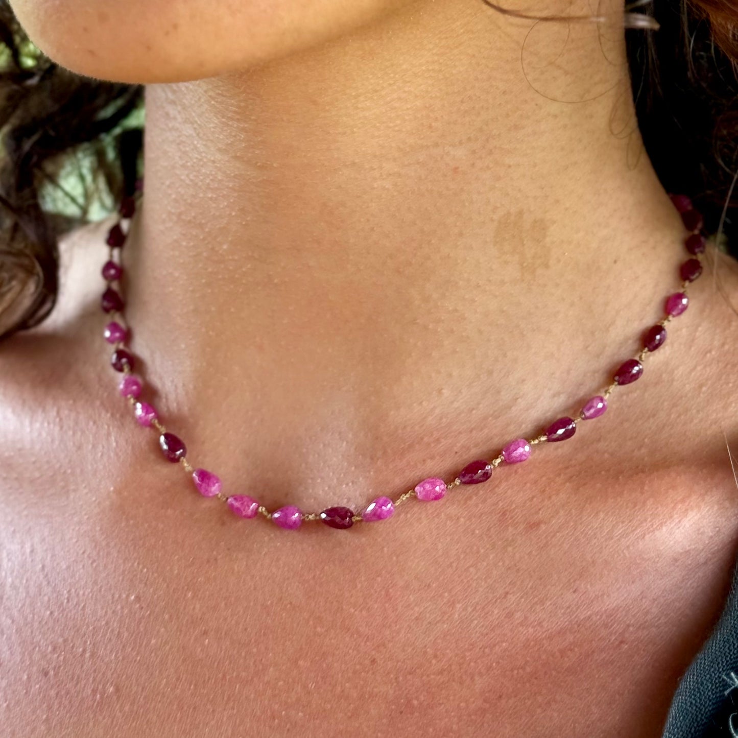 Ruby & Pink Sapphire Drop Necklet