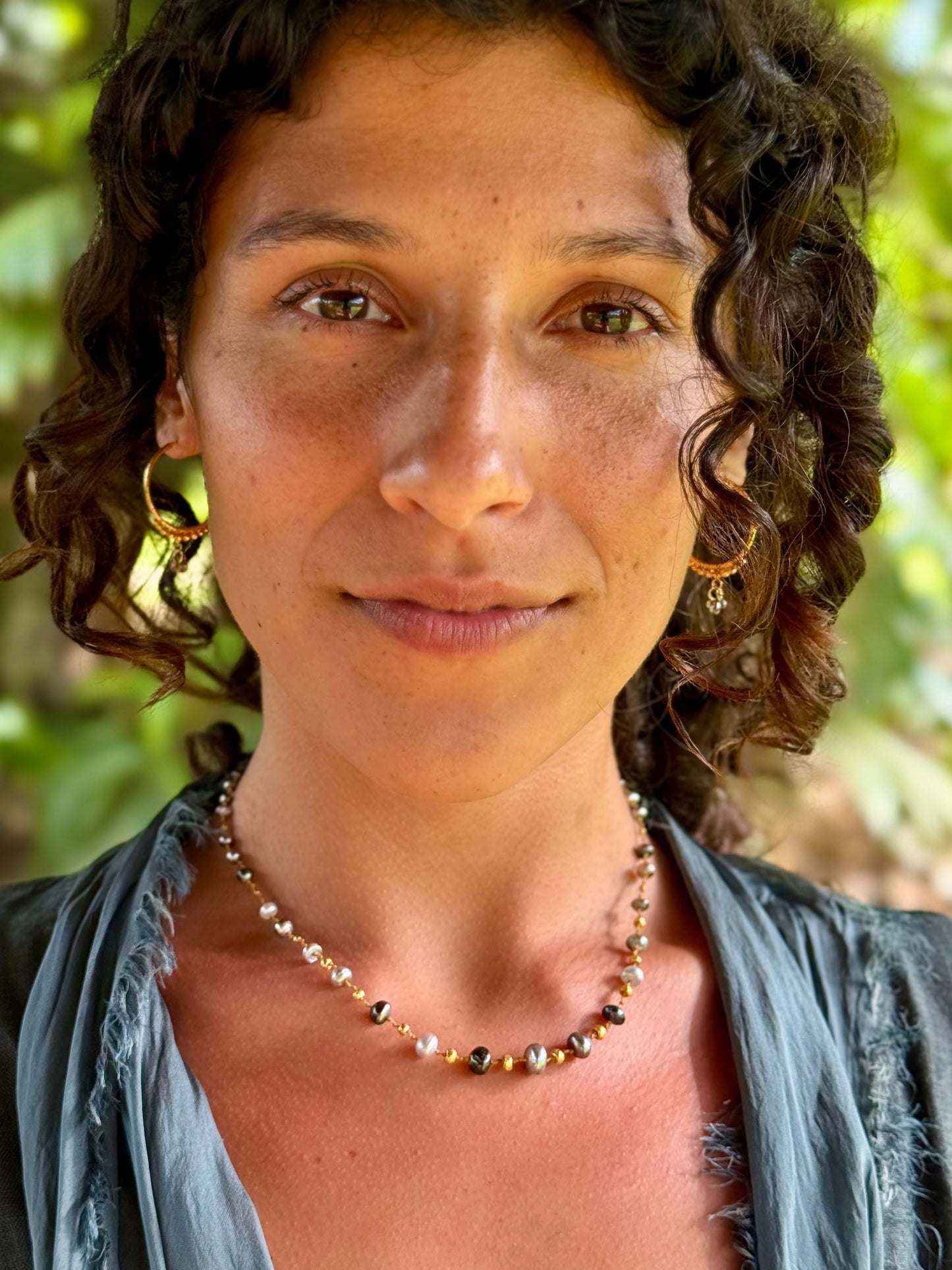 Tahitian Keshi Rondelles & Gold Necklet