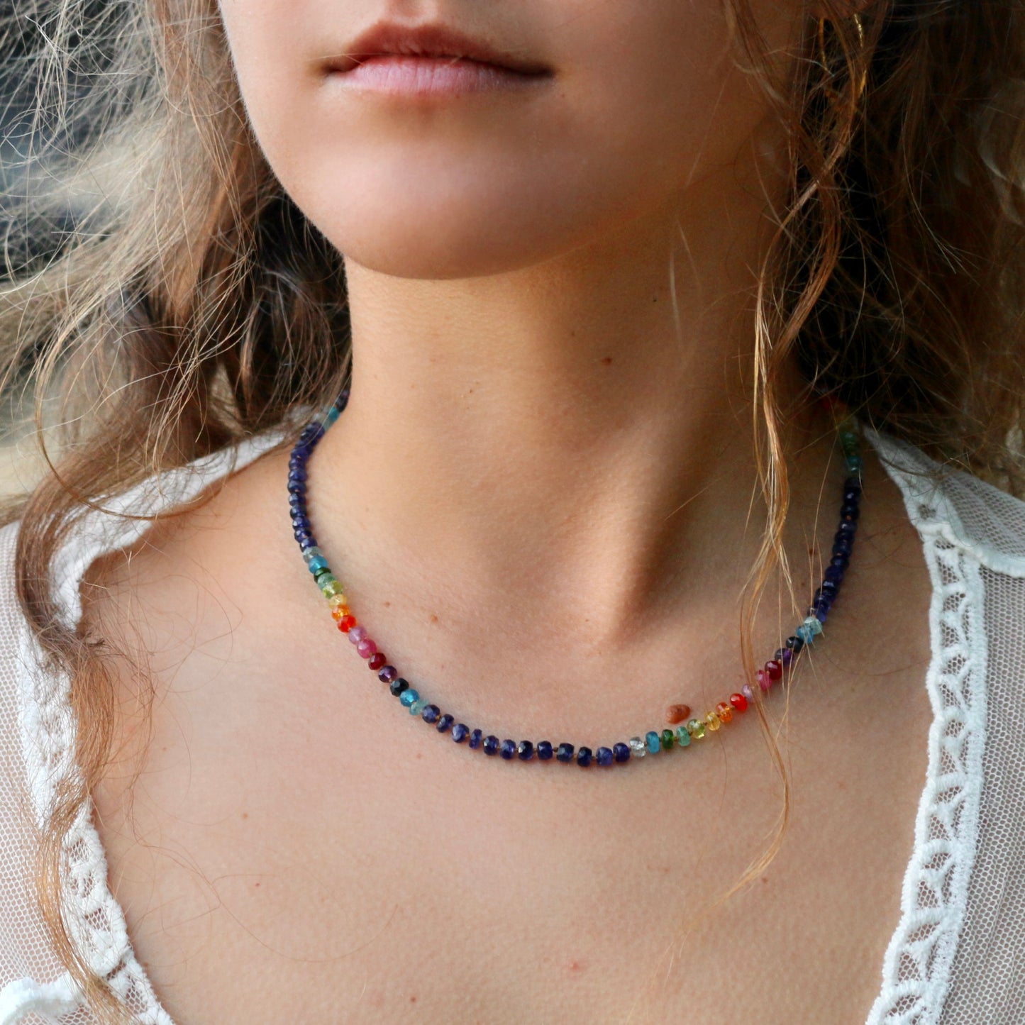 Midnight Sapphire Choker Rainbow Lei
