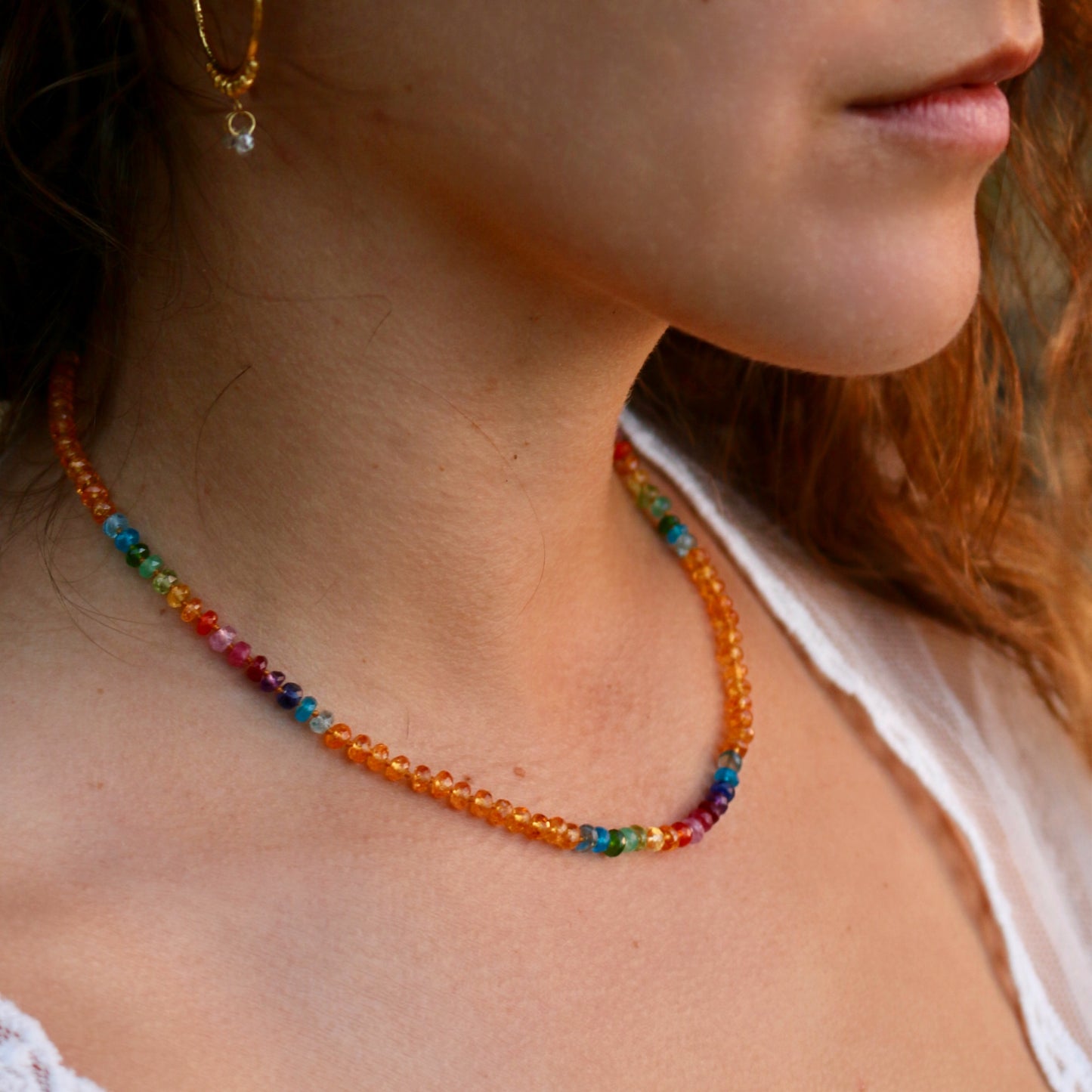 Mandarin Garnet Choker Rainbow Lei