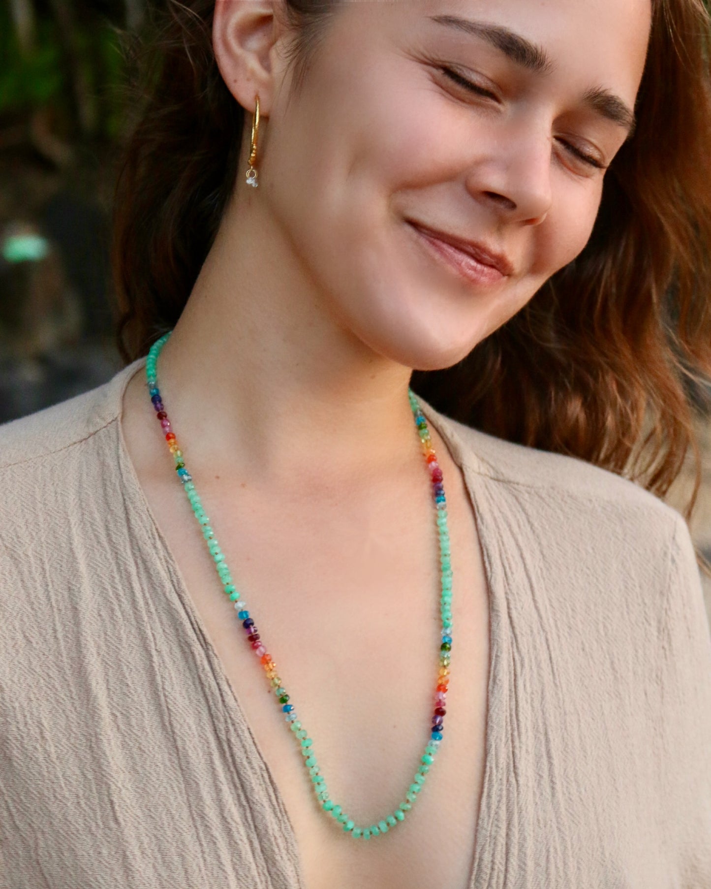 Colombian Emerald Mid Length Rainbow Lei