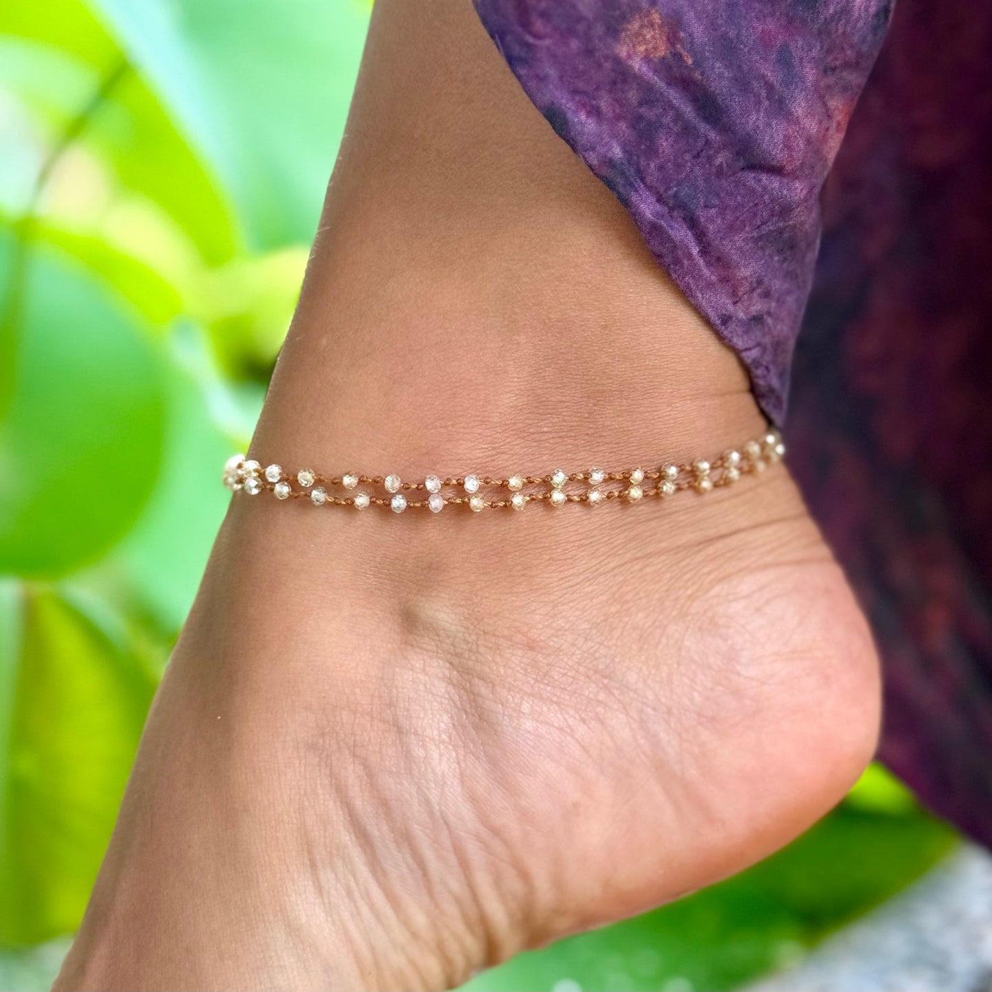 Golden Zircon Double Anklet