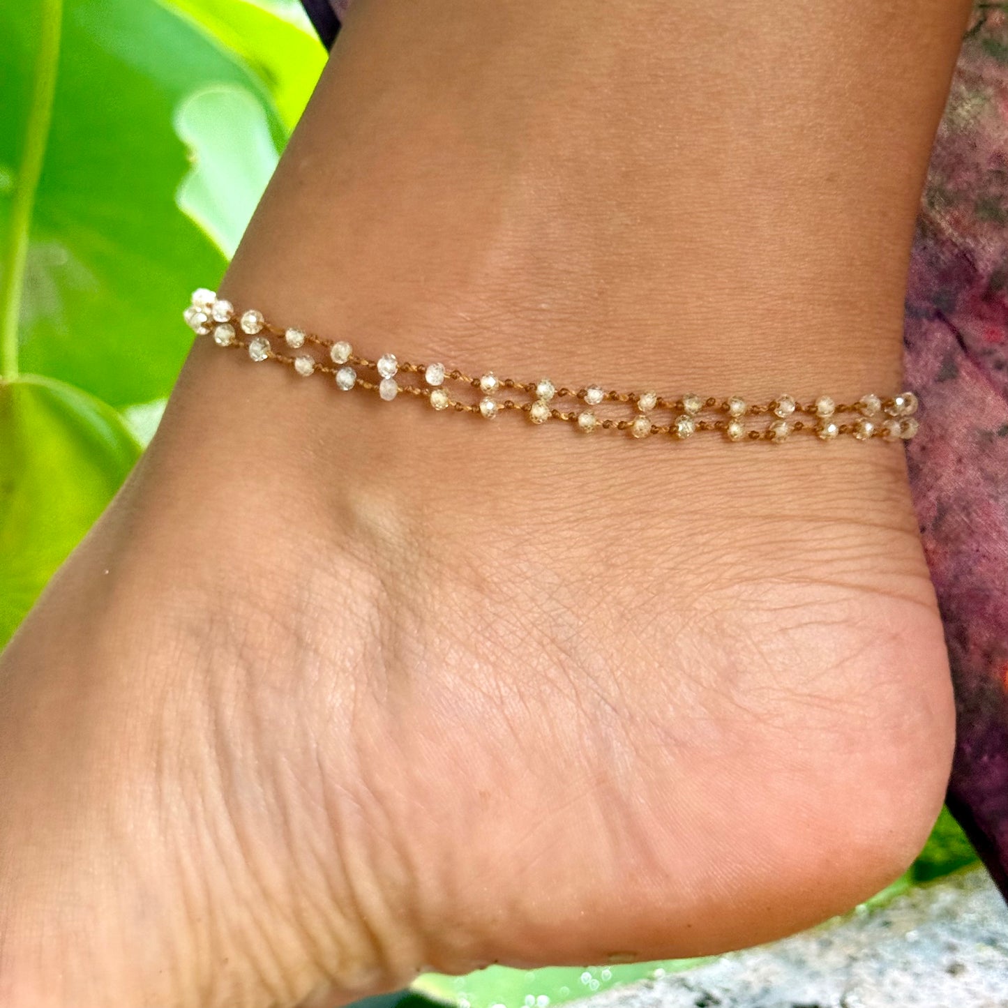 Golden Zircon Double Anklet