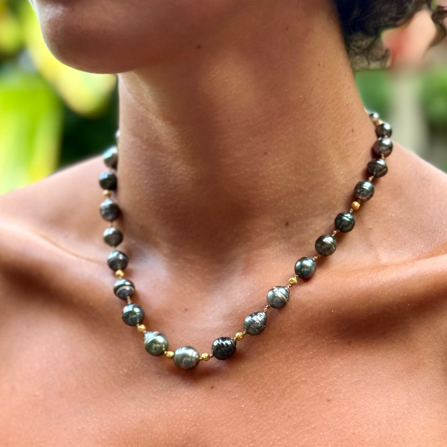Large Tahitian Keshi and Gold Necklace